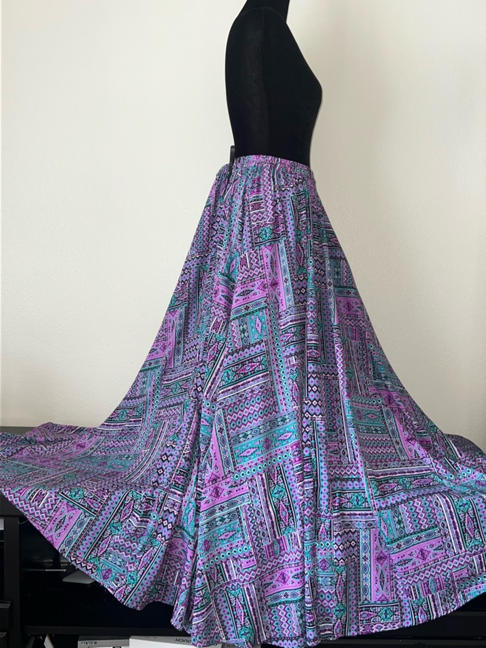Bohemian Purple & Teal Patchwork Peasant Indie Sleeze Patterned Maxi Skirt 1X - Picture 2 of 5